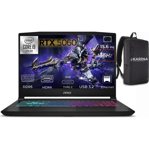 Msı Katana 15 Hx I9-14900HX B14WFK-450XTR-04 32GB 2tb RTX5060 8gb Freedos 15.6" Qhd Gaming Laptop & B14WFK450XTRK04 ürün görseli 1