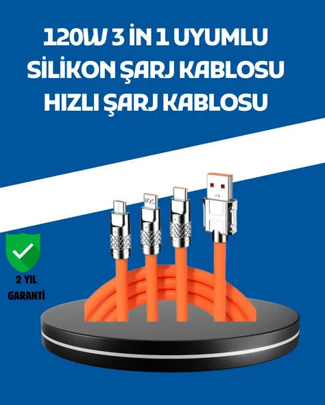 120W Şarj Destekli 3’ü 1 Arada Çoklu Şarj Kablosu – 1.2 Metre P198559S4252 ürün görseli 1