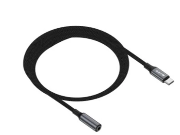 S-link Armor FC-01 15cm Type-C to F AUX Örgülü Metal Başlıklı Siyah Ses Kablosu ürün görseli 1