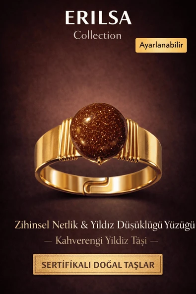 Sertifikalı Zihinsel Netlik Yüzüğü – Kahverengi Yıldız Taşı Doğal Taş – Ayarlanabilir ürün görseli 1