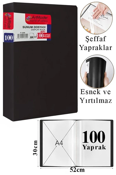 Siyah Sunum Dosyası 100 lü 1 Adet Poşet Dosyalı Katalog Dosyası 100 Poşetli Kendinden Dosya Plastik Kapaklı ürün görseli 1
