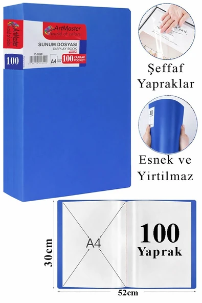 Mavi Sunum Dosyası 100 lü 1 Adet Poşet Dosyalı Katalog Dosyası 100 Poşetli Kendinden Dosya Plastik Kapaklı ürün görseli 1