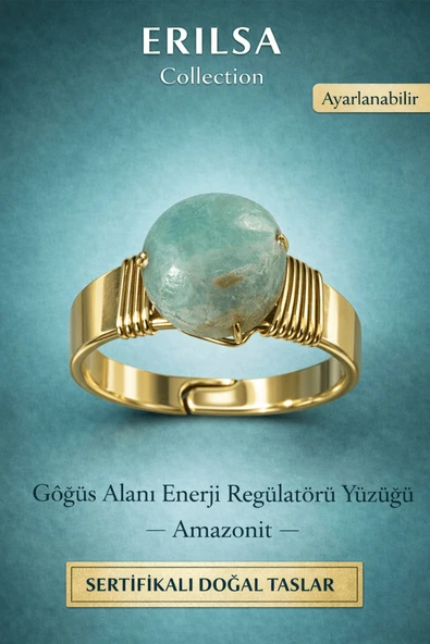 Sertifikalı Amazonit Enerji Regülatörü Yüzüğü – Göğüs Alanı Denge Amazonit Taşı – Ayarlanabilir ürün görseli 1