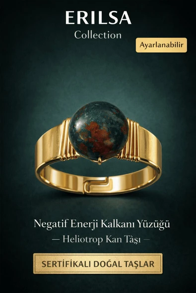 Sertifikalı Heliotrop Kan Taşı Doğal Taş Yüzük – Negatif Enerji Kalkanı Ayarlanabilir ürün görseli 1
