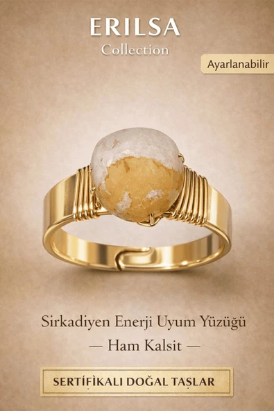 Sertifikalı Ham Kalsit Doğal Taş Yüzük – Sirkadiyen Enerji Uyum Yüzüğü Ayarlanabilir ürün görseli 1