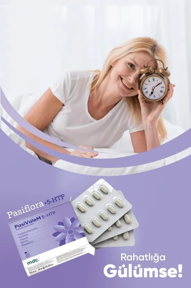 MDC Pasivalem 5-htp Takviye Edici Gıda 30 Tablet (5-HTP, PASİFLORA, VALERİAN, MELİSA, MAGNEZYUM) ürün görseli 1