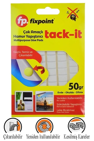 Hamur Yapıştırıcı Tack-it 50gr 1 Paket Fixpoint 65 Parça Macun Sakız Yapıştırıcı Takıt Çerçeve Afiş Duvar İz Bırakmaz ürün görseli 1