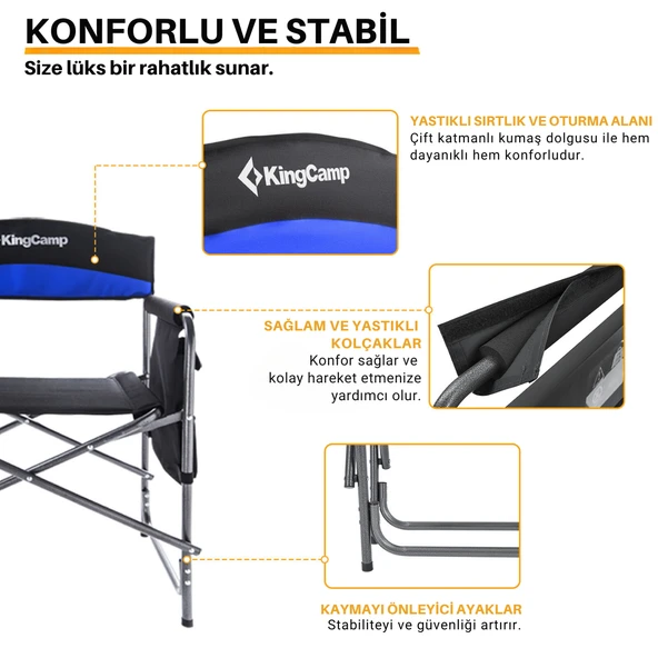 KingCamp Ash Comfort Katlanır Kamp Sandalyesi Blue - Resim 5