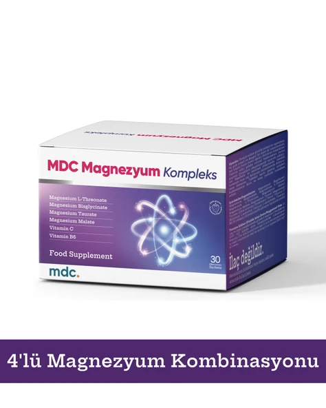 MDC Magnezyum Kompleks 220 Mg (L-TREONAT, BİSGLİSİNAT, MALAT, TAURAT) 30 Efervesan Saşe ürün görseli 1