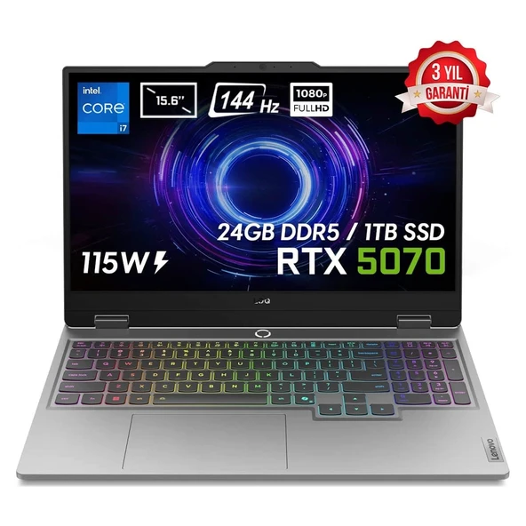 LOQ Intel Core i7 13650HX 24GB 1TB SSD RTX5070 Freedos 15.6" FHD 144Hz IPS Taşınabilir Bilgisayar 83JE00EWTR ürün görseli 1
