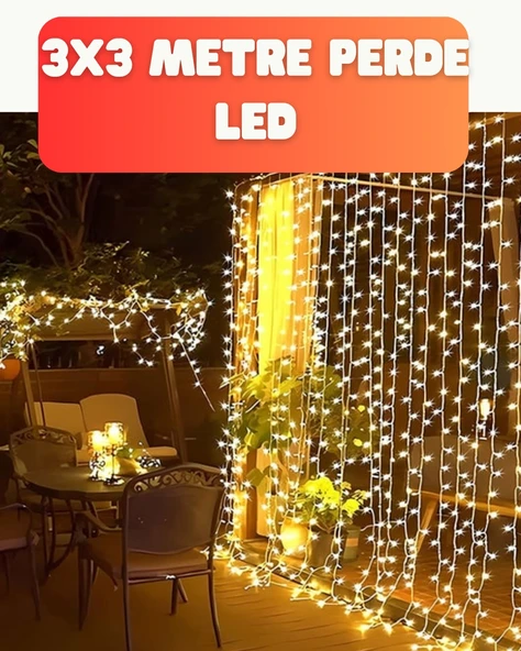 3X3 Metre Şelale Led Perde Işık İç Dış Mekân Dekorasyonu ürün görseli 1