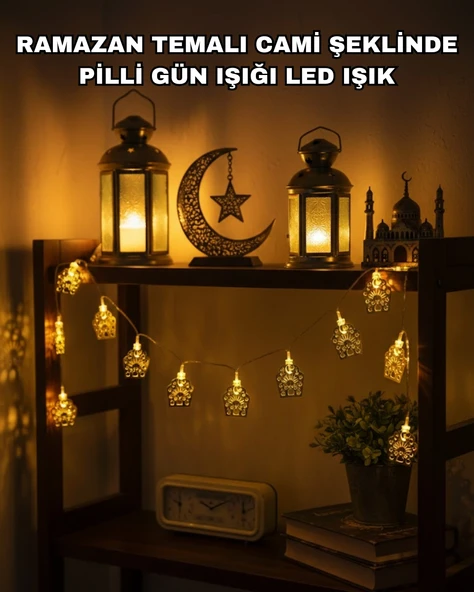 Ramazan Bayram Dekoratif Led Işık Cami Figürlü Sıcak Sarı Aydınlatma ürün görseli 1