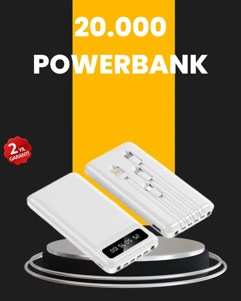 LED Işıklı 20.000mAh Powerbank LCD Gösterge Dahili Çoklu Kablo P199402S6552 ürün görseli 1