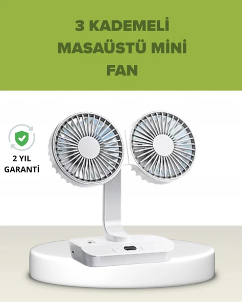 Çift Kafalı Masaüstü ve Duvar Tipi Sessiz USB Şarjlı Fan ürün görseli 1