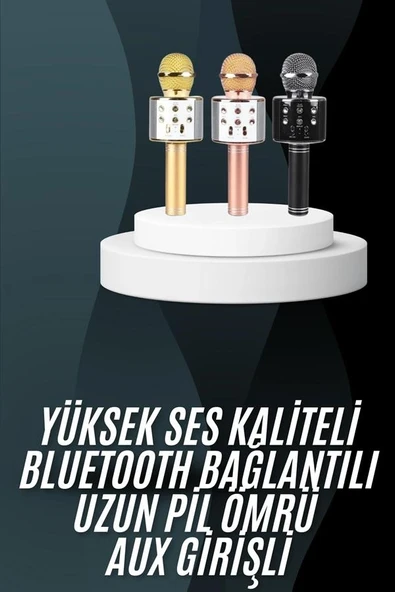 Karaoke Mikrofon Bluetooth Bağlantılı Aux Girişli Uzun Pil Ömrü Yüksek Ses Kaliteli ürün görseli 1