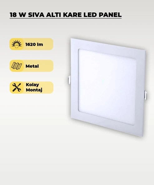 18W Sıva Altı Kare Slim Led Panel Beyaz Işık ürün görseli 1