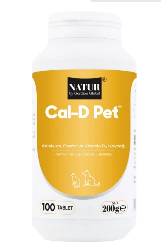 Natur Cal-D Pet 100 Tablet Kedi & Köpek Kalsiyum ve D Vitamini (Kemik ve Diş Gelişimi) ürün görseli 1