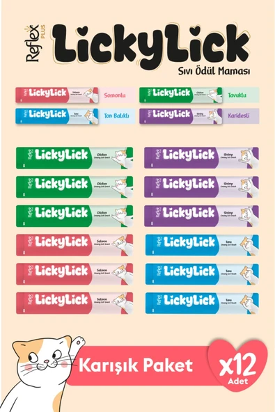 Reflex Plus LickyLick Sıvı Ödül Maması Karışık Paket 15 gr x 12 Adet ürün görseli 1