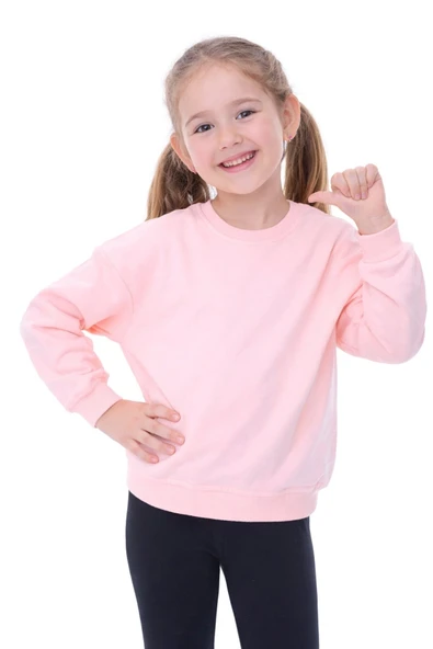 Unisex Çocuk Basic Düz Fırçalı %100 Pamuk Sweatshirt - Resim 6
