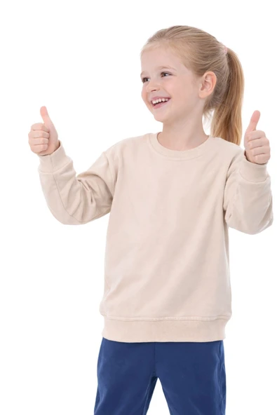 Unisex Çocuk Basic Düz Fırçalı %100 Pamuk Sweatshirt - Resim 5