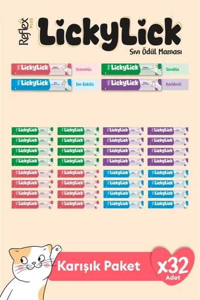 Reflex Plus LickyLick Sıvı Ödül Maması Karışık Paket 15 gr x 32 Adet ürün görseli 1