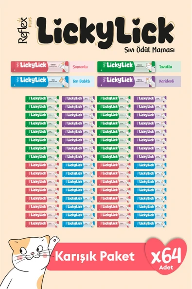 Reflex Plus LickyLick Sıvı Ödül Maması Karışık Paket 15 gr x 64 Adet ürün görseli 1