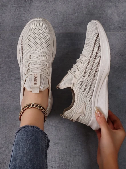 E SPORT Bej Unisex Hafif Triko Sneaker Ortopedik Ayakkabı-015
