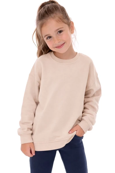 Unisex Çocuk Basic Düz Fırçalı %100 Pamuk Sweatshirt - Resim 4