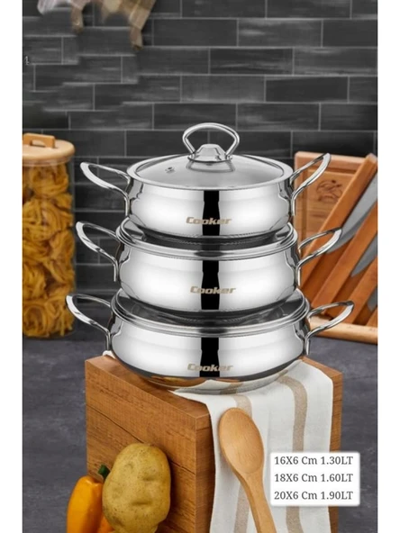 Cooker Lara Çelik 3'lü Sahan Set ürün görseli 1