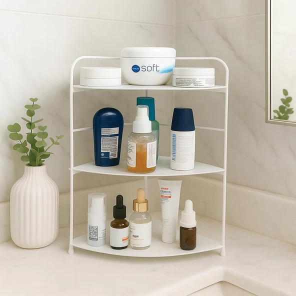Banyo Mutfak Düzenleyici Organizer Köşe Rafı Beyaz - Ayarlanabilir 3 Raflı Baharatlık ürün görseli 1