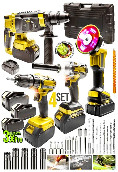 Moonshop Profesyonel Şarjlı Darbeli 4'lü Set 2-26 Hilti 125mm Taşlama 13mm  Matkap 650 nm  Somun Sökme Hediye ürün görseli 1