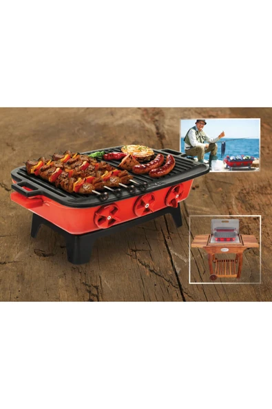 Lava Döküm Mangal Seti Kırmızı 36 X 45 cm ürün görseli 1