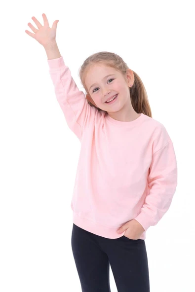 Unisex Çocuk Basic Düz Fırçalı %100 Pamuk Sweatshirt - Resim 7