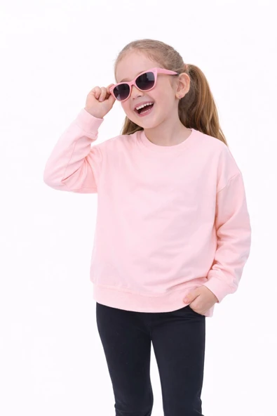 Unisex Çocuk Basic Düz Fırçalı %100 Pamuk Sweatshirt - Resim 11