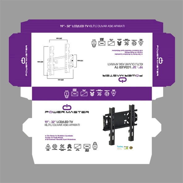 POWERMASTER PWR-1932 - 19 - 32 SABİT KİLİTLİ LCD-LED TV DUVAR ASK ürün görseli 1
