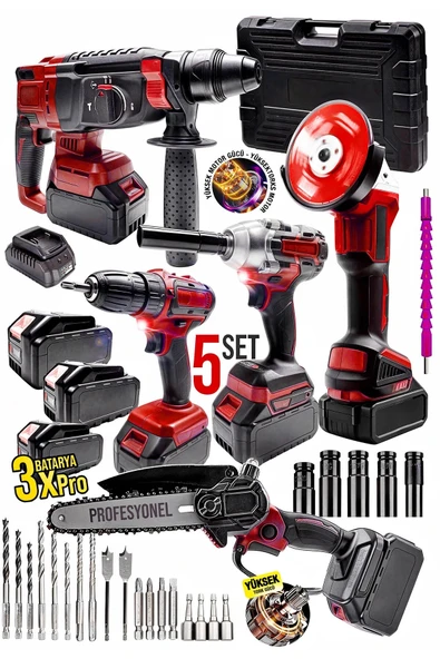 Moonshop Profesyonel Şarjlı Darbeli 5'li Set 2-26 Hilti 125mm Taşlama 13mm Matkap 650nm Somun Sökme Dal Budam ürün görseli 1