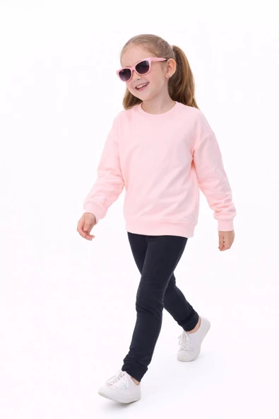 Unisex Çocuk Basic Düz Fırçalı %100 Pamuk Sweatshirt - Resim 9