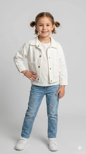 Kız Çocuk Kalp Desen Gabardin Ceket DMB-9947 ürün görseli 1