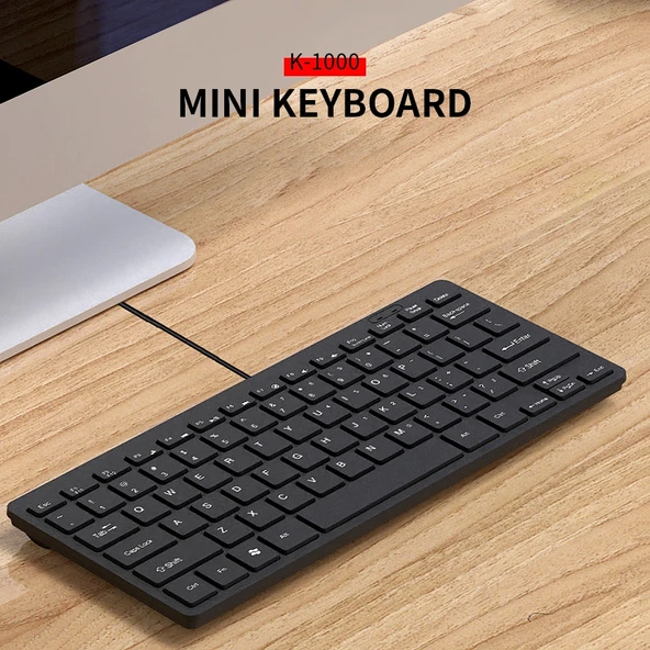 Geeksen Mini Klavye 78 Tuşlu Mini Klavye Usb İle Çalışan Kablolu Klavye Çikolata Klavye Taşınabilir O Siyah Siyah ürün görseli 1