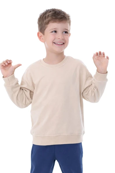 Unisex Çocuk Basic Düz Fırçalı %100 Pamuk Sweatshirt ürün görseli 1