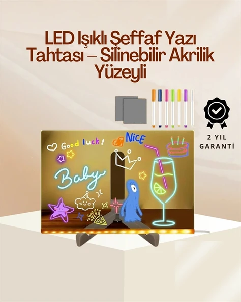 Çocuklar İçin Renkli LED Mesaj Tahtası – Neon Kalemli, Eğlenceli ve Yaratıcı Yazı Panosu P200590S9846 ürün görseli 1