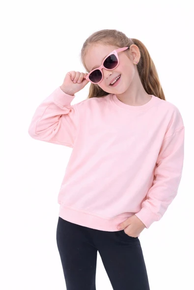 Unisex Çocuk Basic Düz Fırçalı %100 Pamuk Sweatshirt - Resim 8