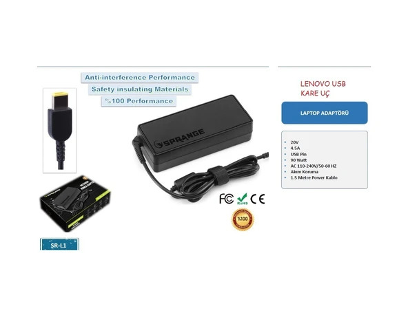 Lenovo Uyumlu Ibm 20V 4.5A Usb Kare Uç Notebook Adaptör Şarj Aleti ürün görseli 1
