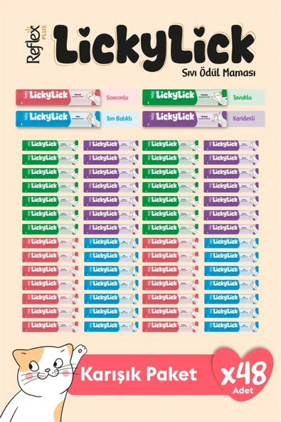Reflex Plus LickyLick Sıvı Ödül Maması Karışık Paket 15 gr x 48 Adet ürün görseli 1