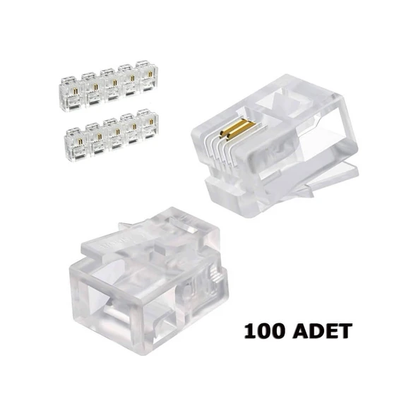 100 Adet Rj11 Konnektör Rj-11 Konnektör Jack Telefon Ucu Soketi ürün görseli 1