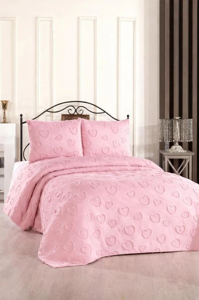 Çeyiz Diyarı Pure Love 3 Parça Çift Kişilik Pike Takımı Pudra ürün görseli 1