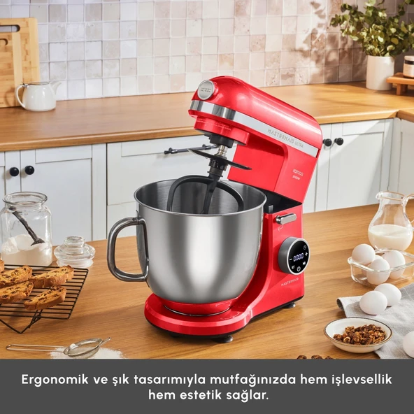 Karaca Mastermaid Chef Ultra 2000W Yüksek Güç 7 Litre Büyük Kapasiteli Sıyırma Aparatlı Dijital Ekranlı Kırmızı Hamur Yoğurma Makinesi ürün görseli 1