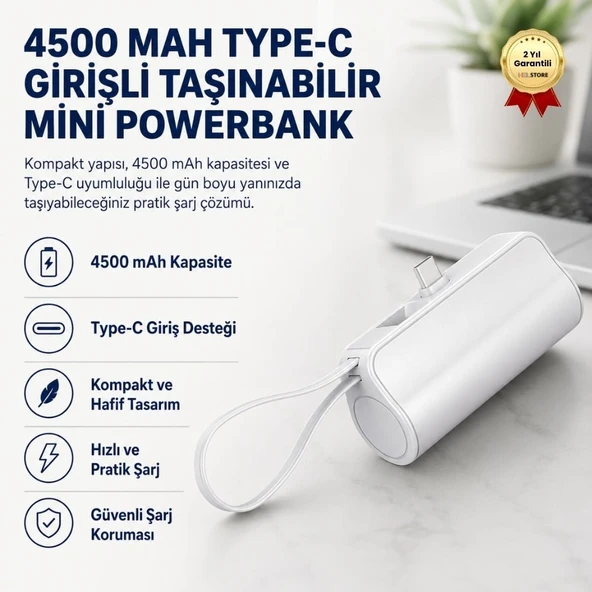 4500 mAh Mini Powerbank Type-C Girişli Taşınabilir Hızlı Şarj Taşınabilir Şarj Cihazı ürün görseli 1