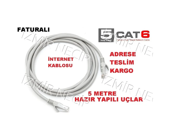 5 Metre Internet Kablosu Cat 6 Cat6 Modem Ag Kablosu Ethernet ürün görseli 1