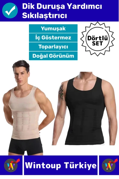 #Korse Kıyafet İçinde Belli Olmaz Dik Duruşa Yardımcı Göğüs Karın Sıkılaştıran Erkek Korse 4'lü Set ürün görseli 1